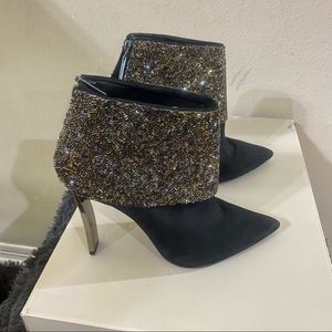 Carrano Black Metal Heels Glitter Sparkly Top Party Women booties/ boots